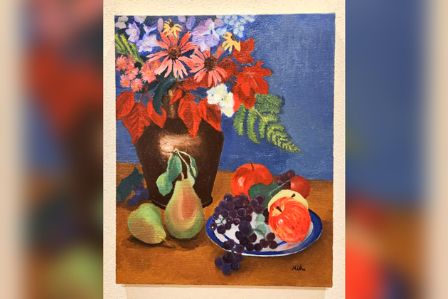 花と果物の油絵